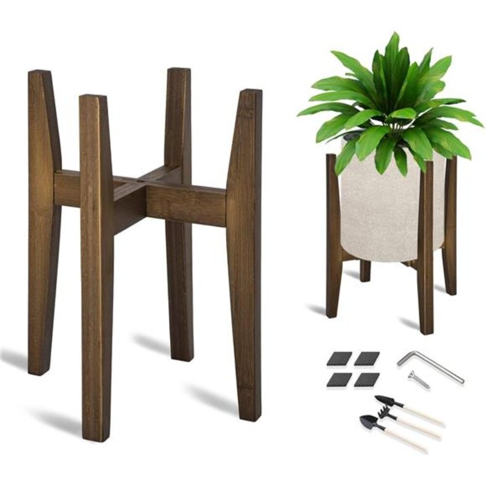 Adjustable Plant Stand, Bamboo Mid Century Modern Indoor Plants Stands